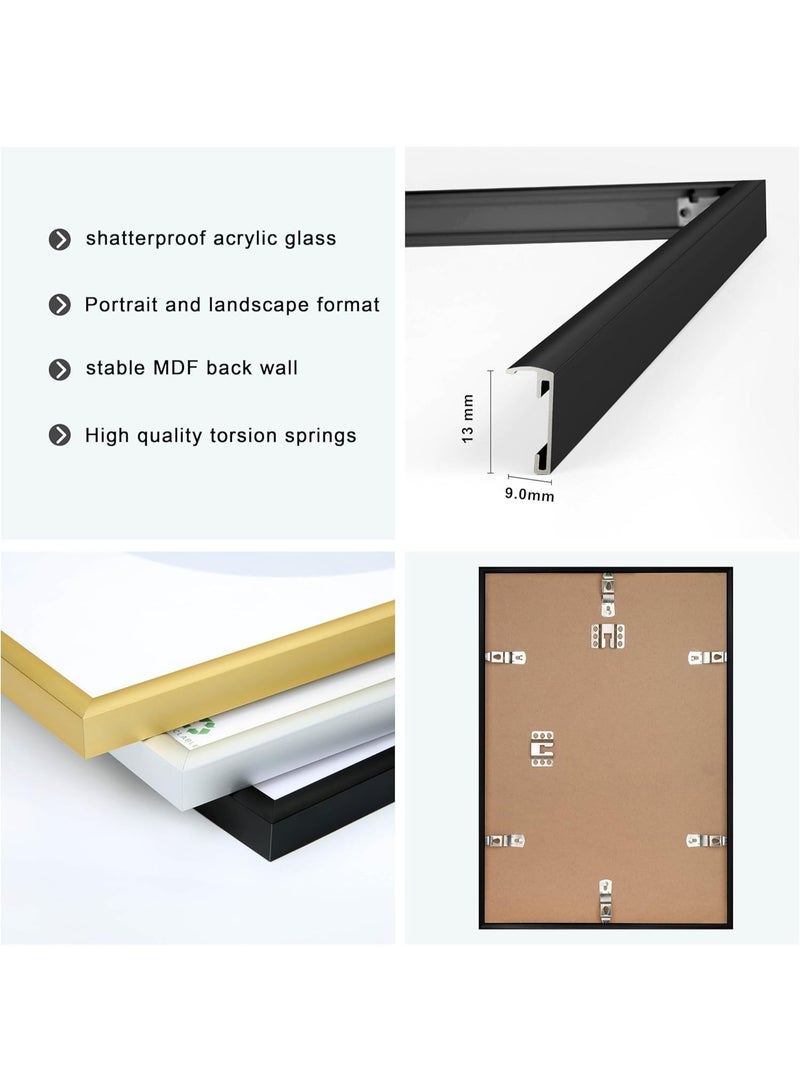 ألاماريك إطار صور مقاس A4، إطار صور ألومنيوم بلون أسود مقاس 21 × 30 سم، إطار شهادات للتعليق على الحائط أو للعرض على الطاولة، مجموعة من قطعتين - Image 2